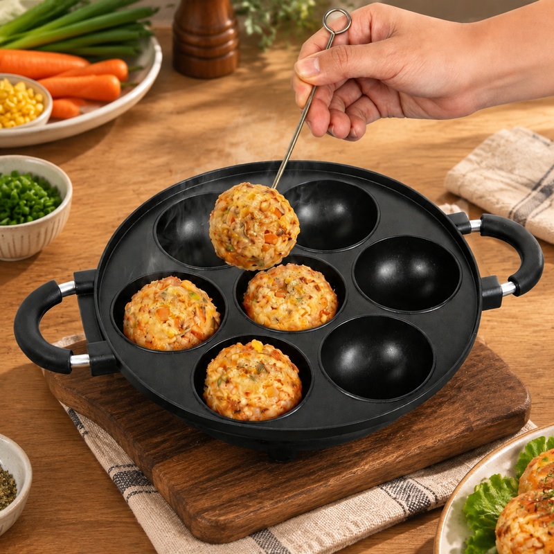 Egg Waffle Pan - 7-Cavity Aluminum Mold for Pancake Balls